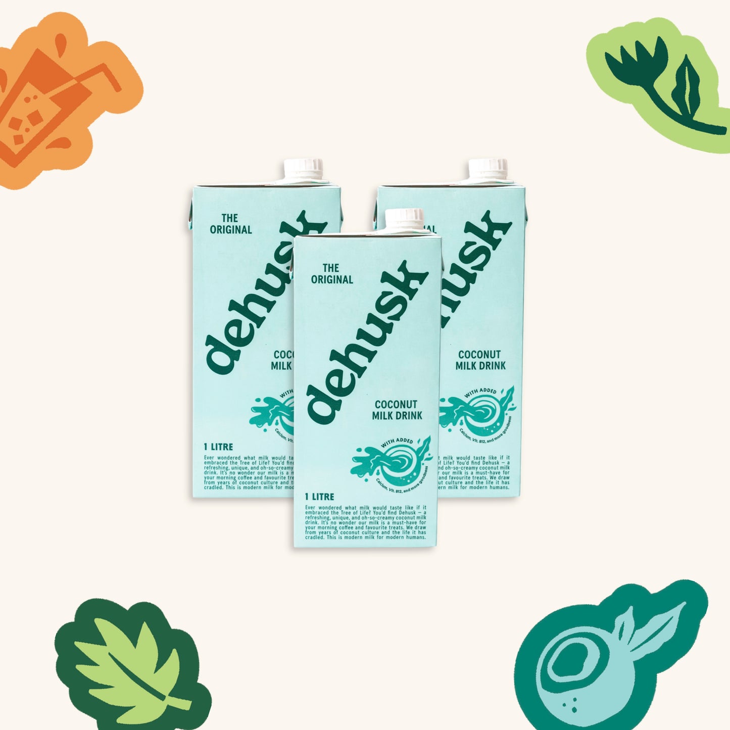 3 x 1L Dehusk Coconut Milk - Fortified Milk Alternative