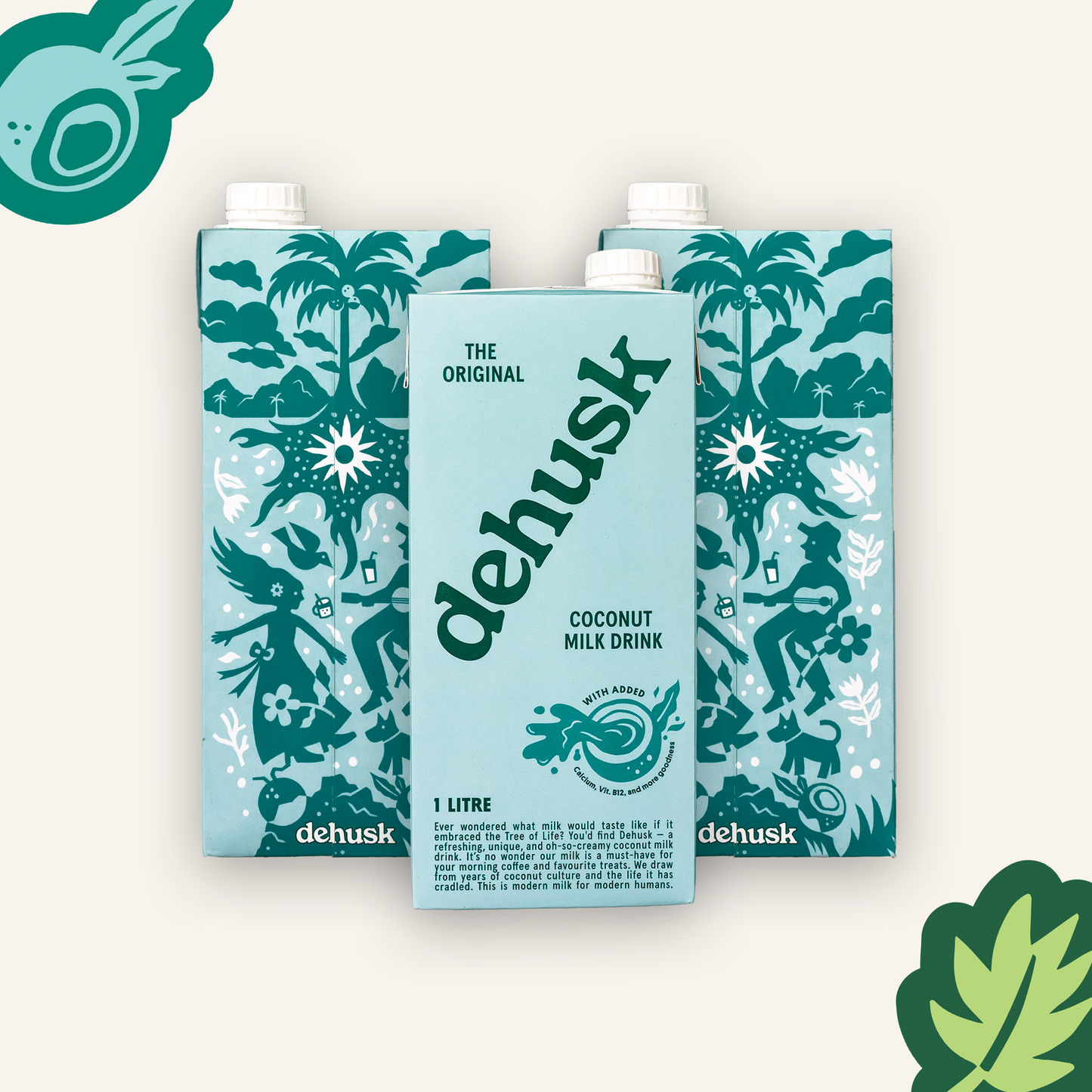 3 x 1L Dehusk Coconut Milk - Fortified Milk Alternative